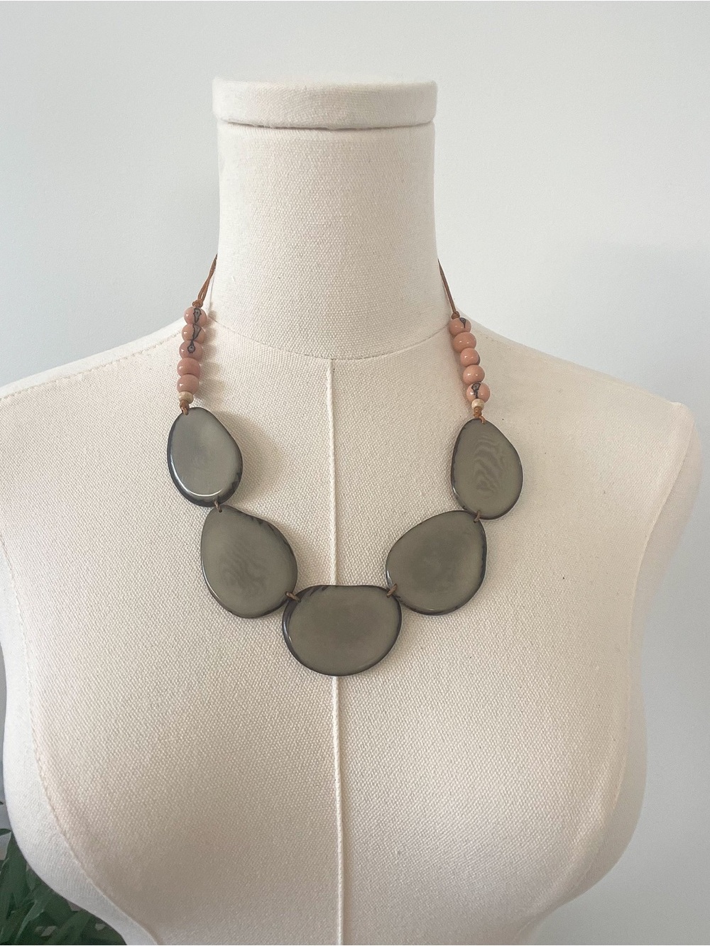 TAGUA Necklace in Gray with Pink. Handmade New TAGUA JEWELRY